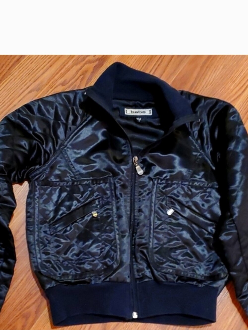 bebe Black Satin Bomber Jacket